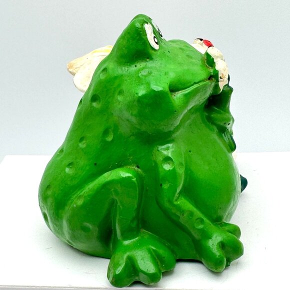 Vtg Whimsical Frog Flowers Ladybug Figurine Hermitage Pottery Hand Painted Green - Picture 11 of 12